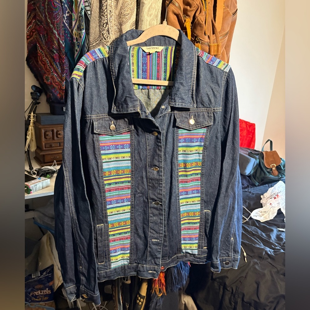 Denim Jacket with Multicolor/boho Stripes